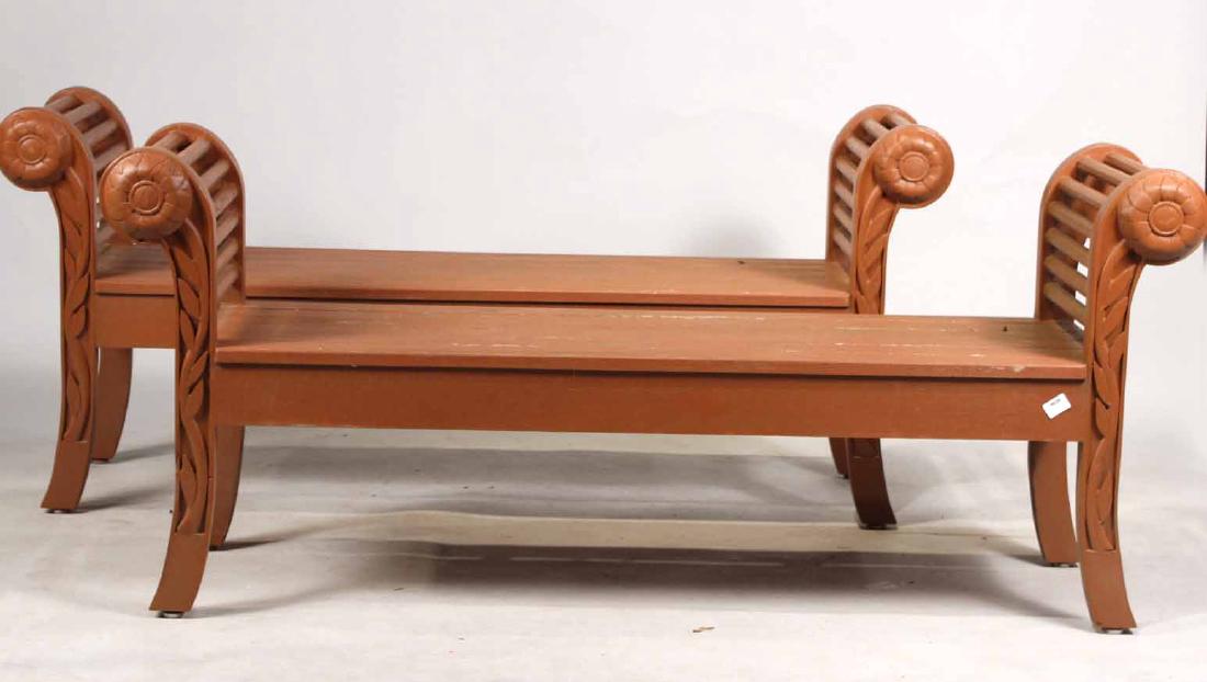 Pair of Carved and Painted Wood Garden Benches (1 of 7)