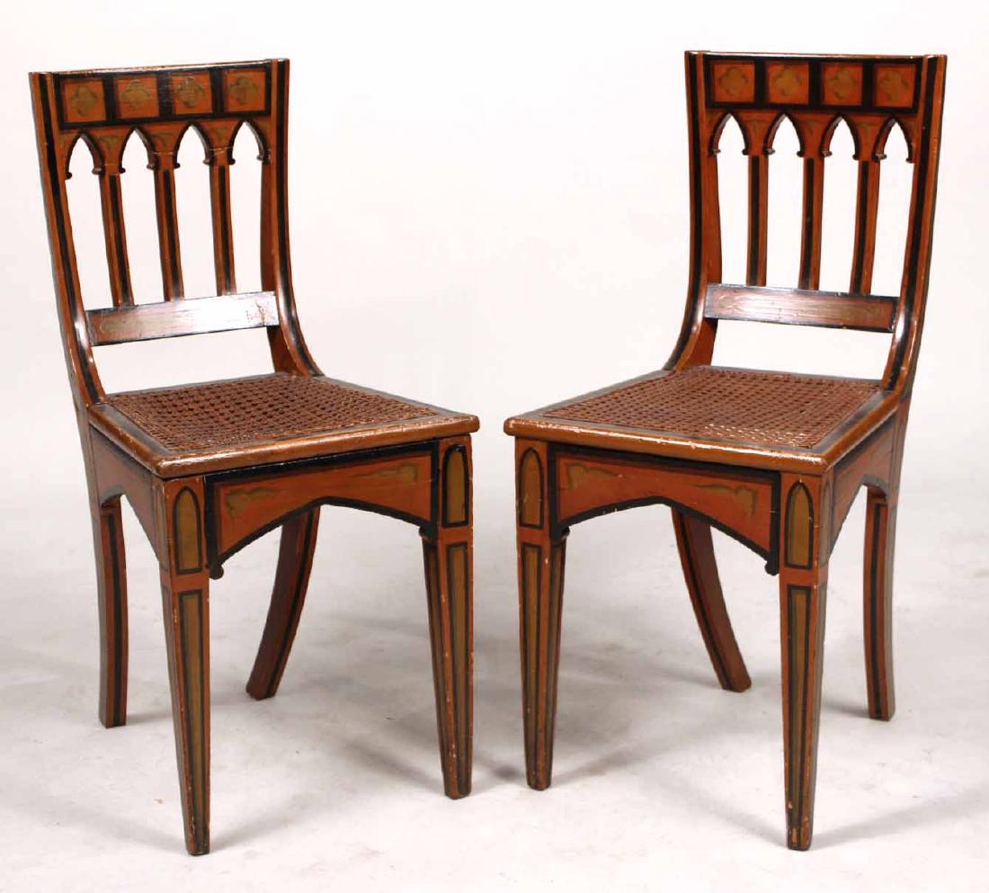 Pair of Gothic Paint-Decorated Side Chairs (1 of 8)