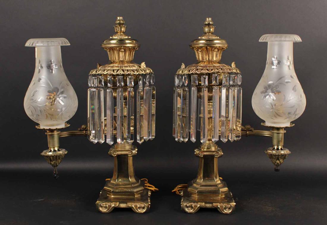 Pair of Gilt Bronze Single Arm Argand Lamps (1 of 6)
