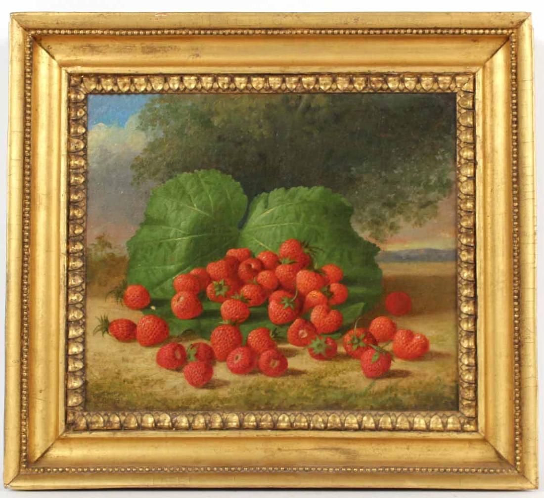 Oil on Canvas, Strawberries, George Henry Hall: (American, 1825-1913)Appears unsigned. 10 1/2"h x 12"w