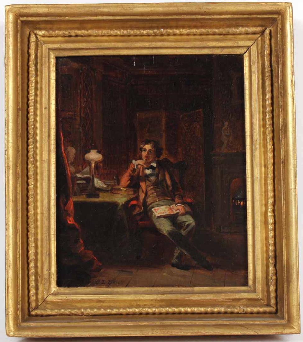 Oil on Board, Portrait of a Student: Charles Loving Elliott. Signed l.l. C.L. Elliot (American, 1812-1868) Titled "The Student" verso and signed C.L. Elliot. 7 1/2"h x 6 1/4"w