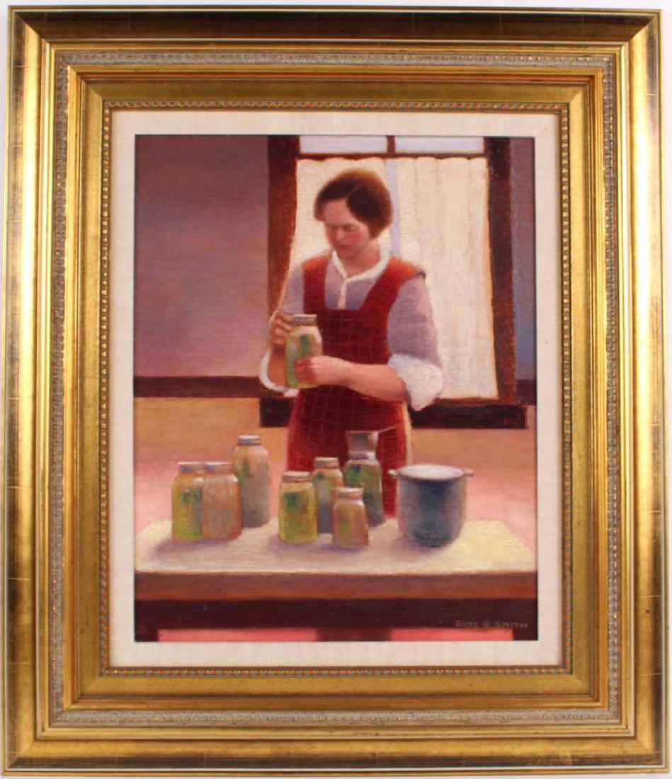 Oil On canvas, Gary Ernst Smith: Woman and Mason Jars. 20"h x 17"w