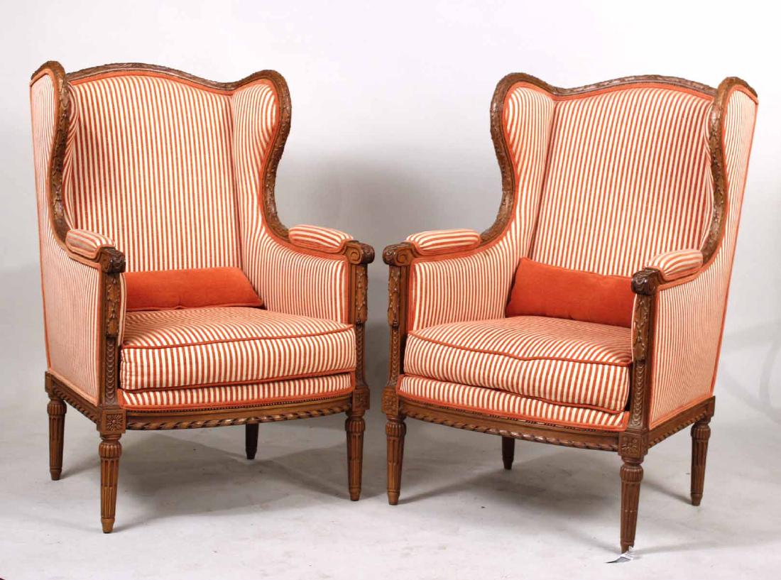 Pair of Louis XVI Style Wing Chairs (1 of 8)