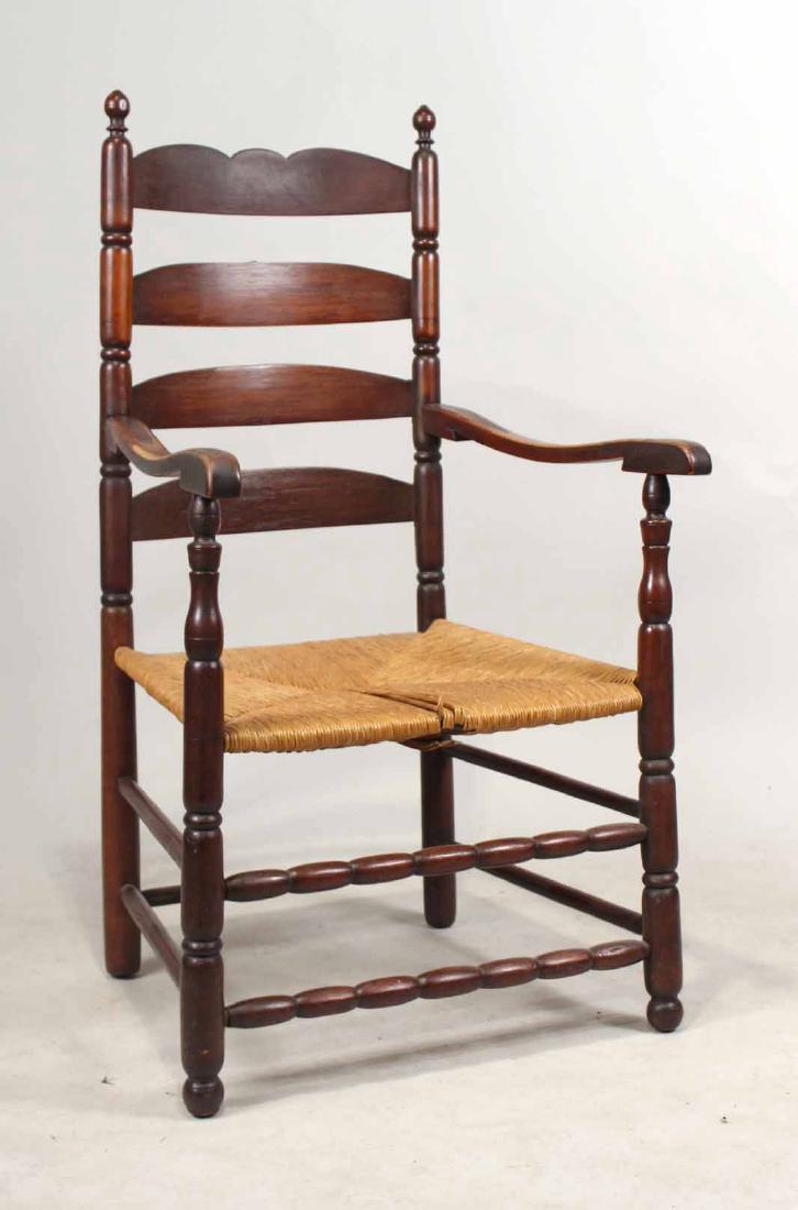 Brown-Stained Turned Maple Rush-Seat Armchair (1 of 8)