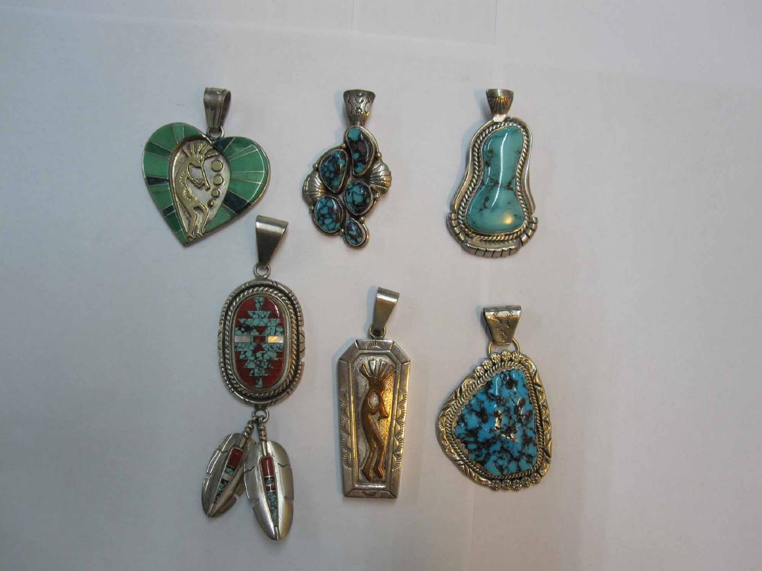 SIX STERLING SILVER HARDSTONE MOUNTED PENDANTS (1 of 7)