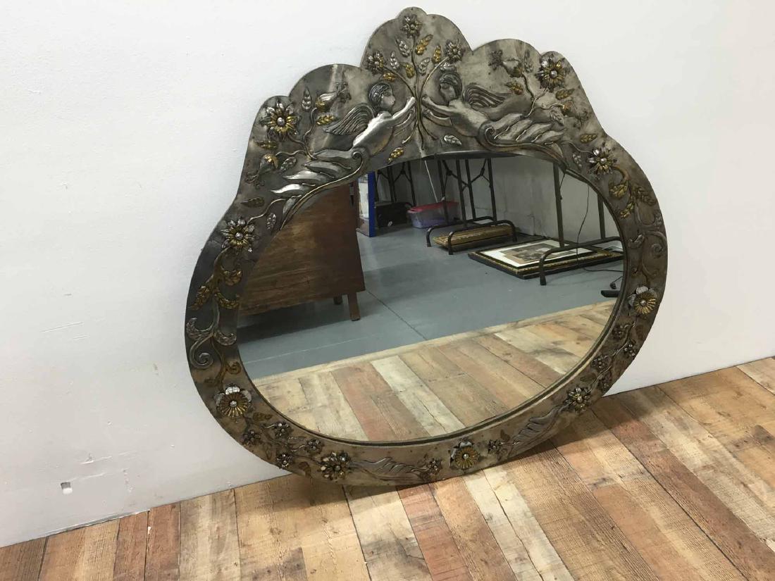 LARGE SILVERED AND METAL MEXICAN MIRROR (1 of 2)