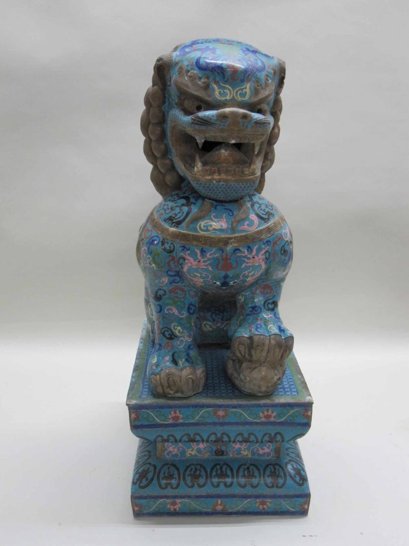 IMPRESSIVE CHINESE CLOISONNE FU DOG AND PEDESTAL (1 of 6)