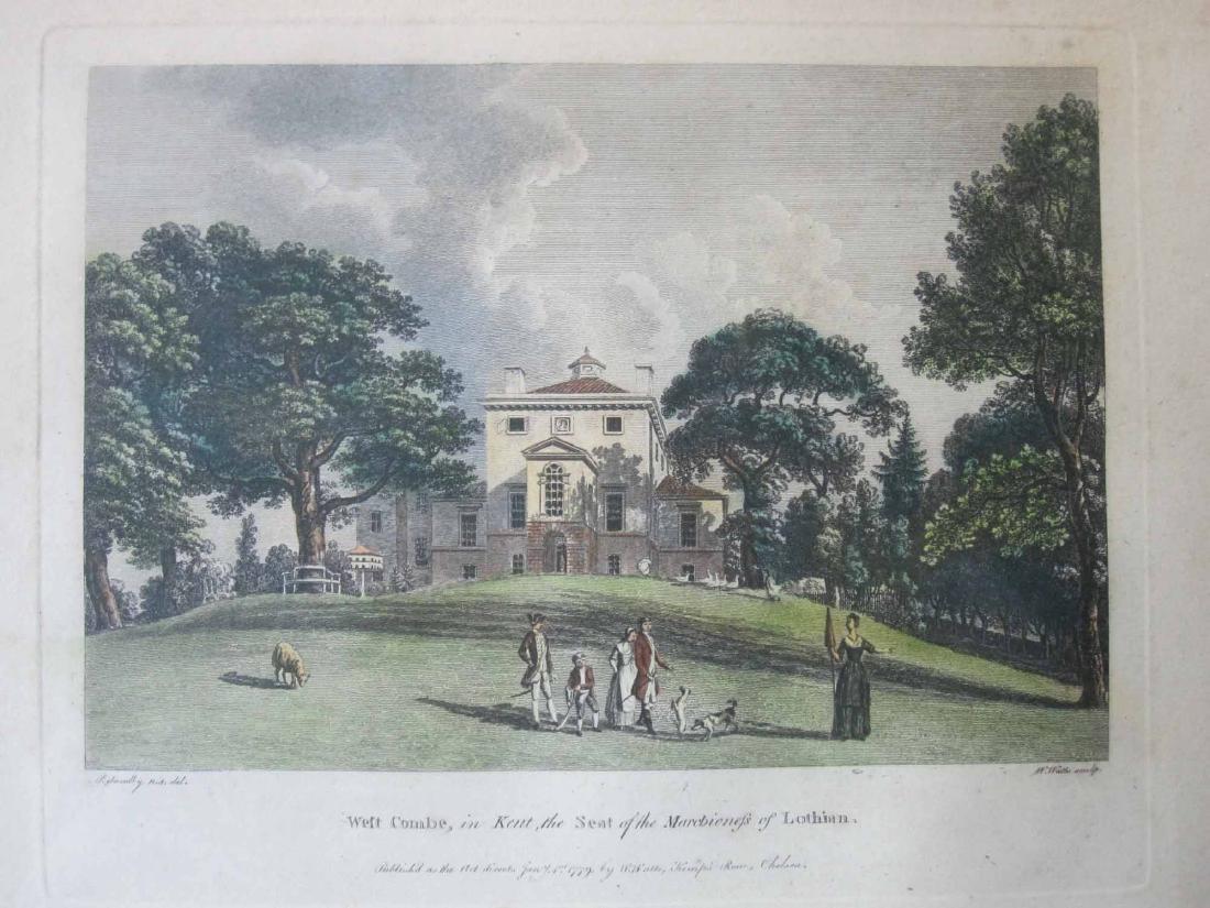 FOUR ENGLISH AND SCOTTISH CASTLE PRINTS: Comprising Glames in Scotland, Weftwick in Norfolk, Weft Combe in Kent and New Hall in Essex. Frame size: 9 3/4"h x 10 1/2"w