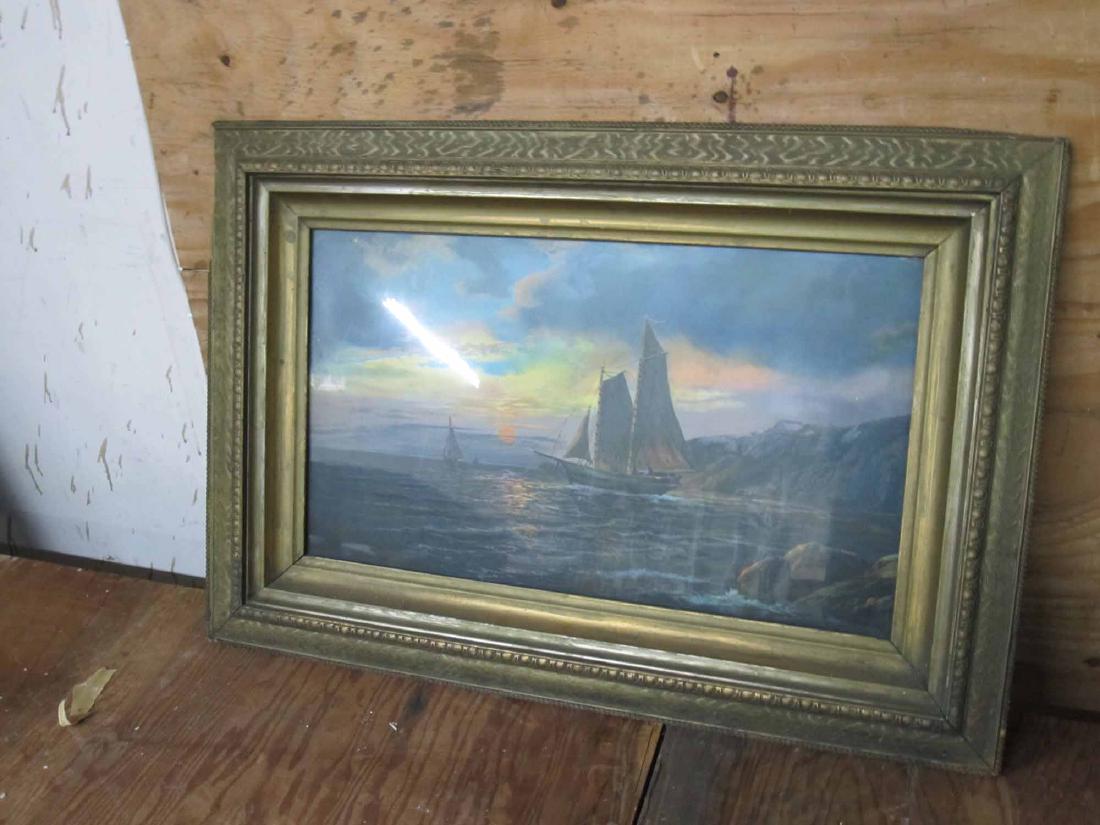 PRINT SAILBOAT AT SUNSET: Frame size: 21 1/2"h x 31 1/2"w