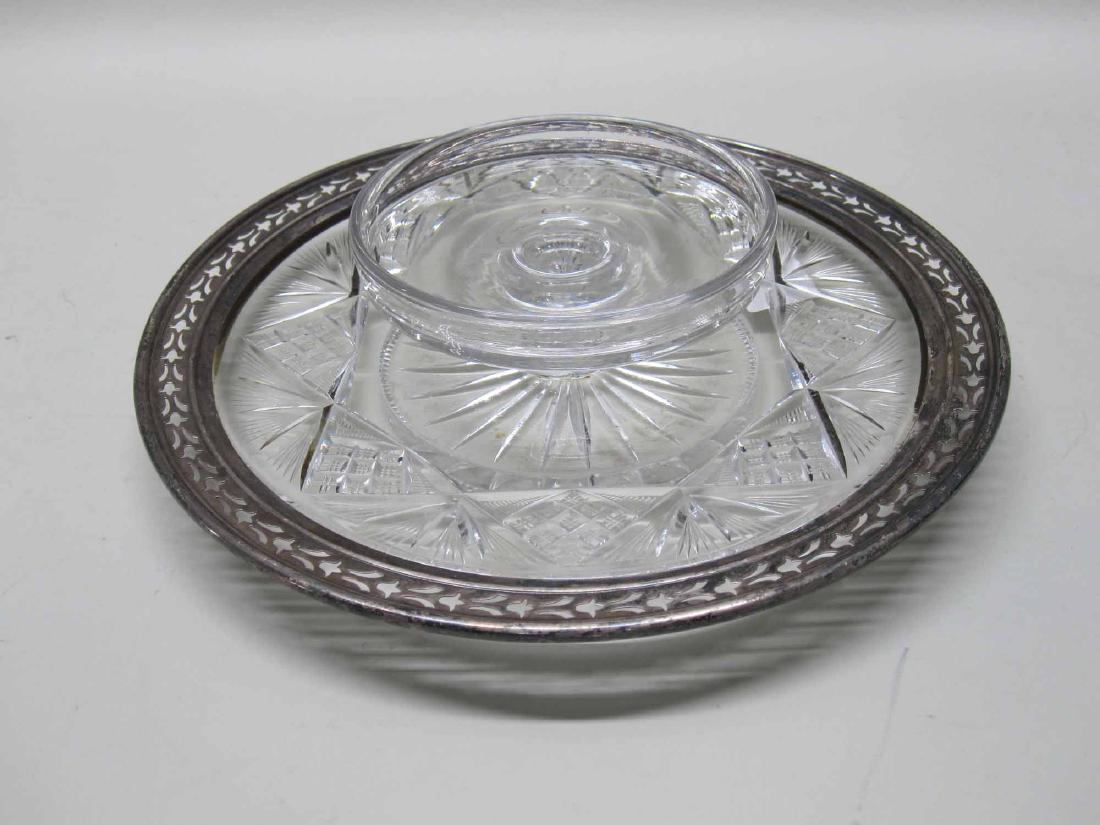 CUT CRYSTAL STERLING SILVER MOUNTED SERVING DISH (1 of 2)