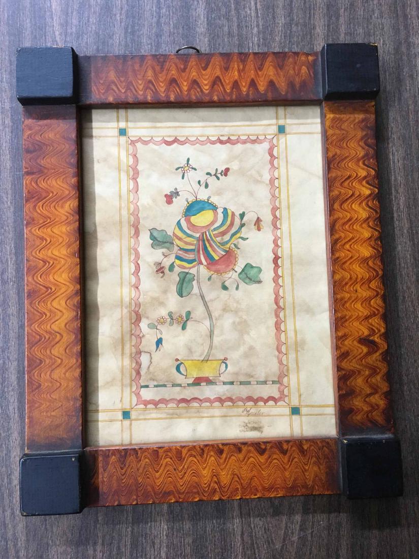 WATERCOLOR ON PAPER FRAKTUR: Signed l.r. Frame size: 16 1/2"h x 13 1/2"w