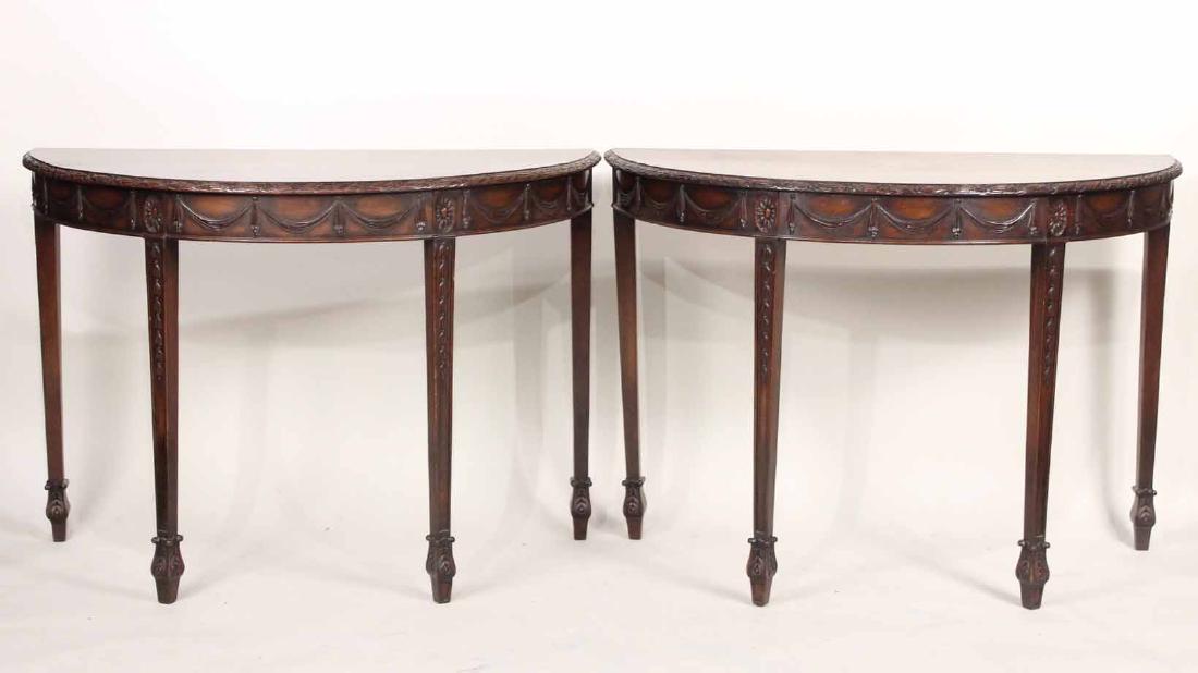 Pair George III Style Mahogany Demilune Tables (1 of 9)