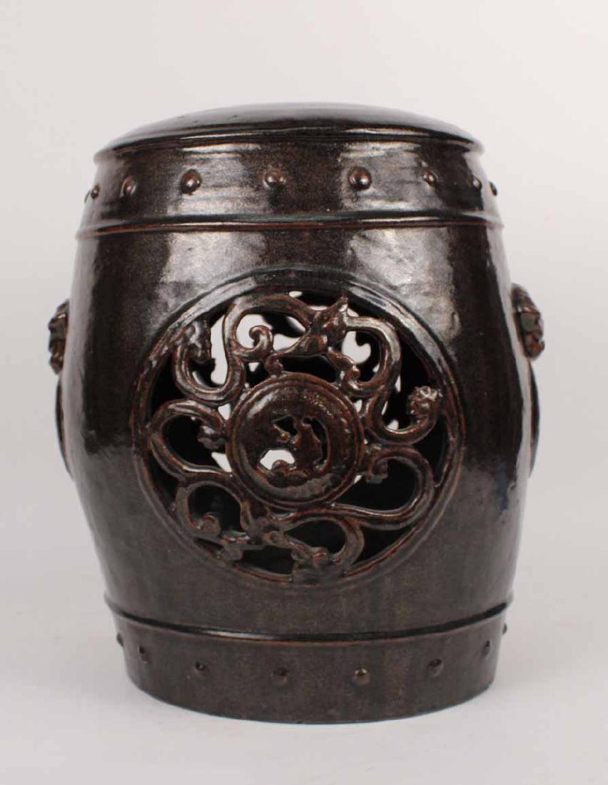 Brown-Glazed Ceramic Garden Seat (1 of 6)