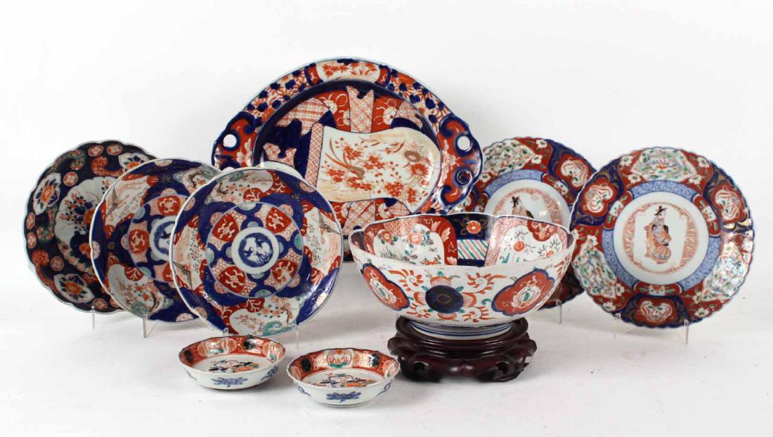 Nine Imari Porcelain Plates and Bowls (1 of 10)