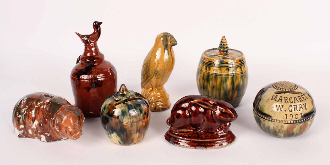 Seven Earthenware Banks: 19thC and 20thC, mostly English. Tallest 7"h