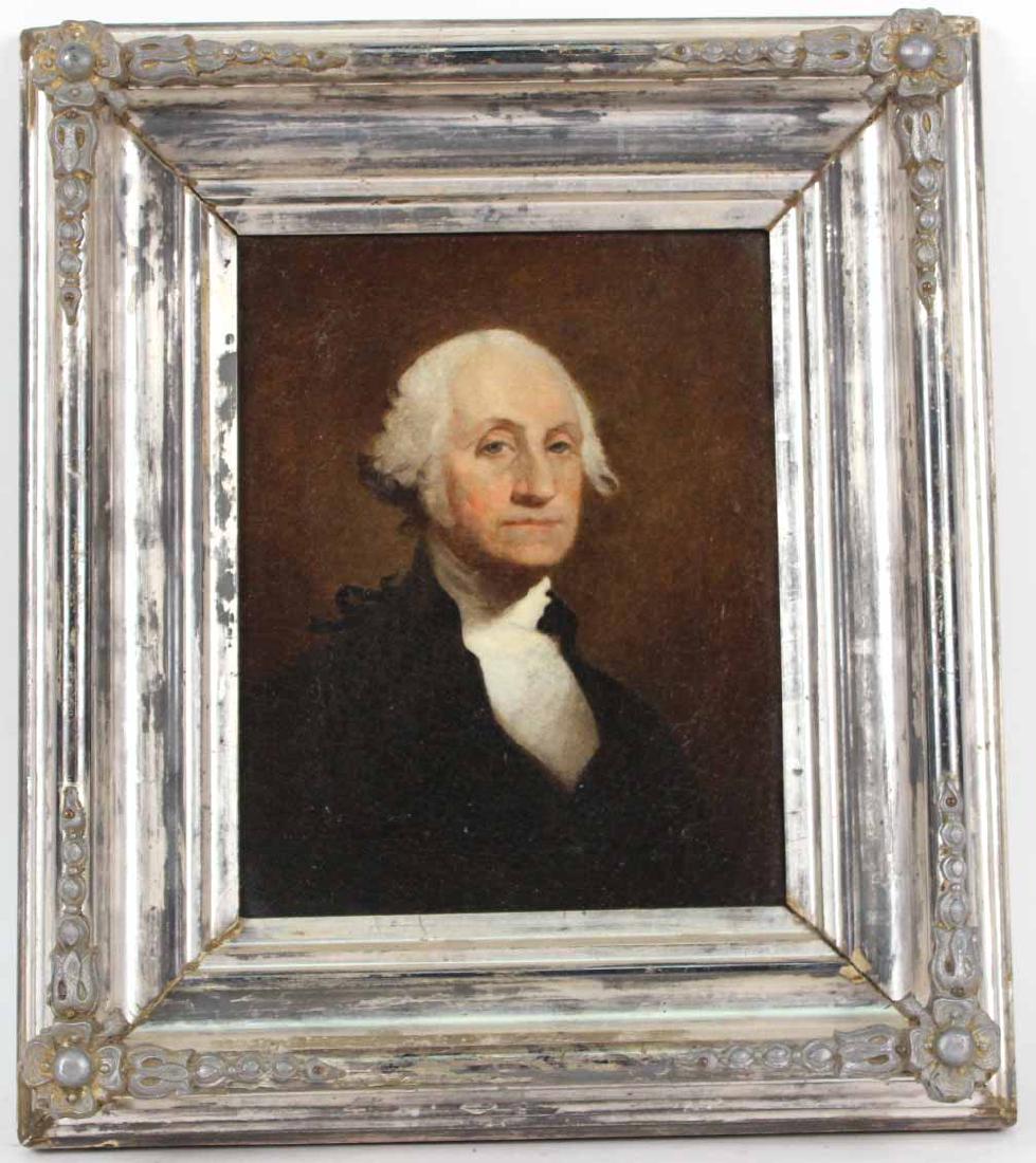 Oil on Canvas, Portrait of George Washington: After Gilbert Stuart. 9 1/2"h x 7 1/2"w