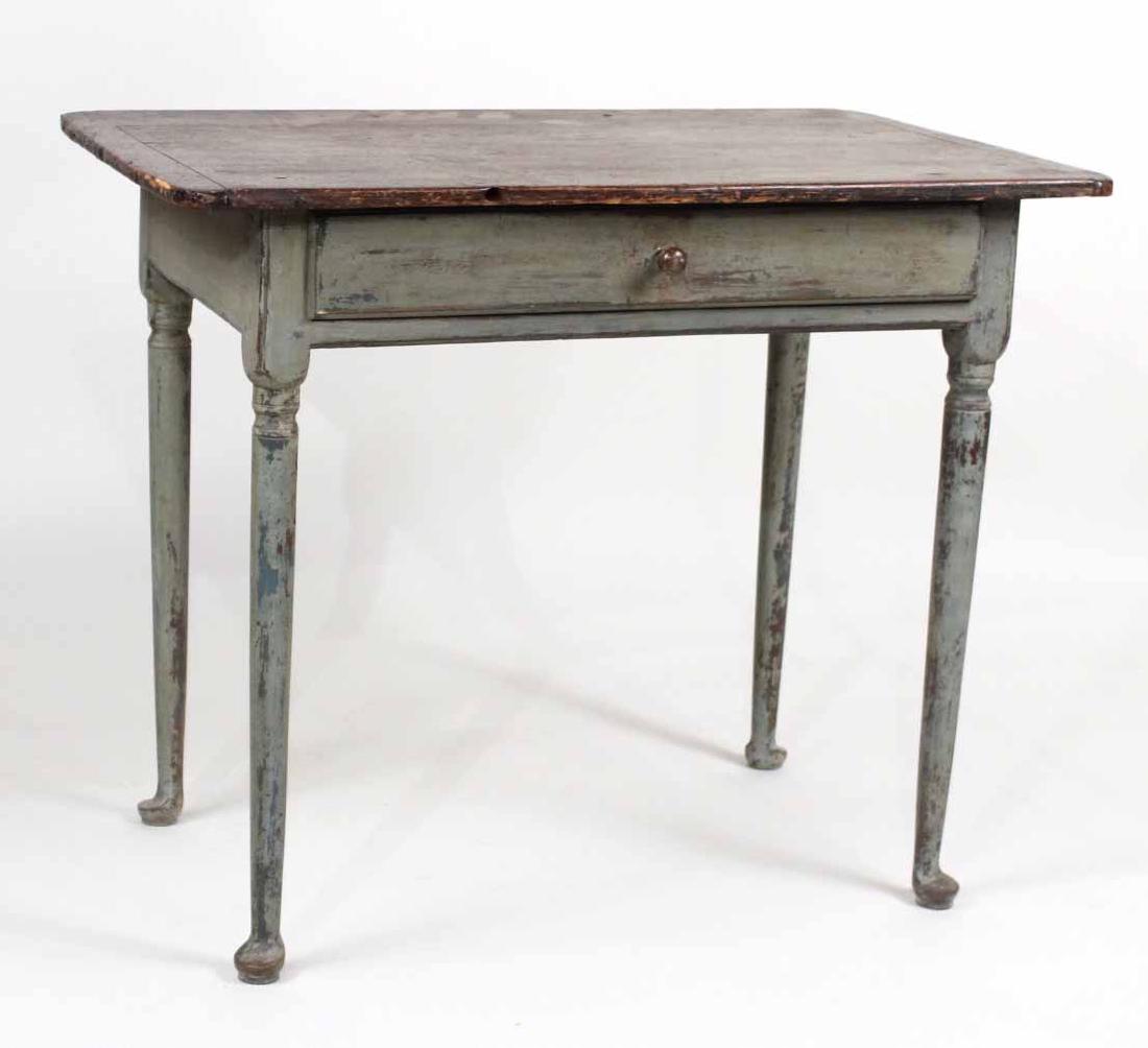 Queen Anne Painted Blue One Drawer Tavern Table (1 of 9)