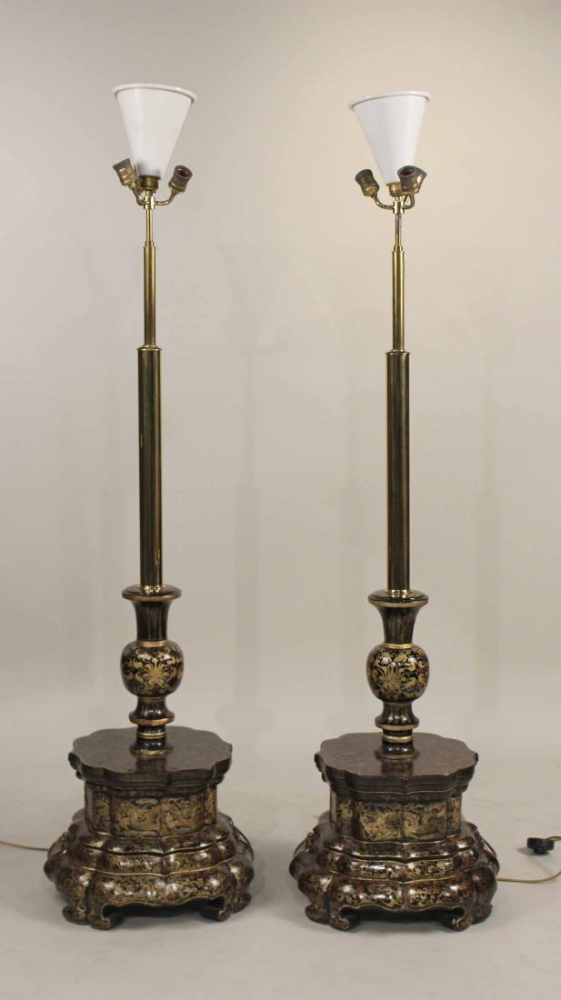 Pair of Chinese Black & Gilt Lacquer Floor Lamps (1 of 10)
