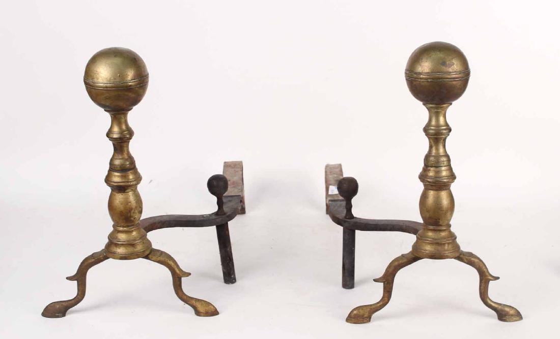 Pair of Brass Andirons: 17 1/2"h