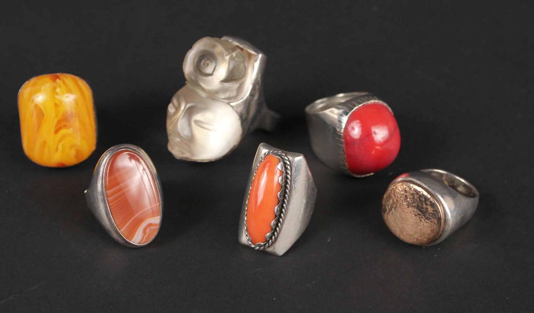 Six Studio Sterling Silver Hardstone Set Rings (1 of 10)