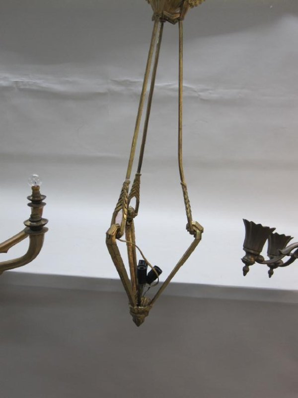 3 LIGHT ART DECO BRONZE CHANDELIER (1 of 2)