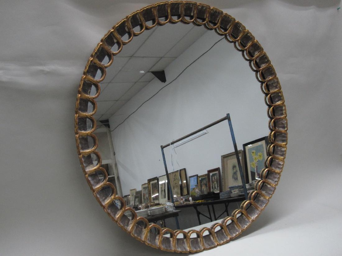 GILT DECORATED HANGING WALL MIRROR (1 of 2)