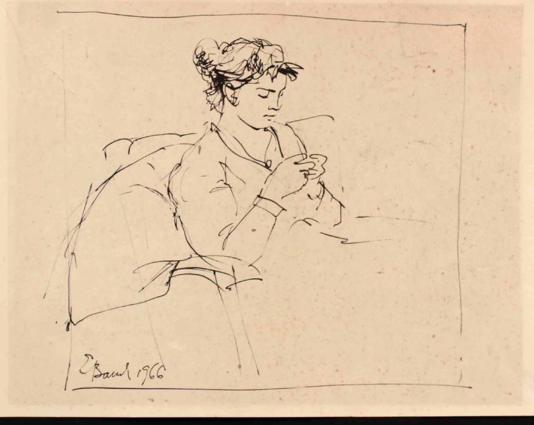 INK ON PAPER, SEATED LADY, E. BAUCH (1 of 6)