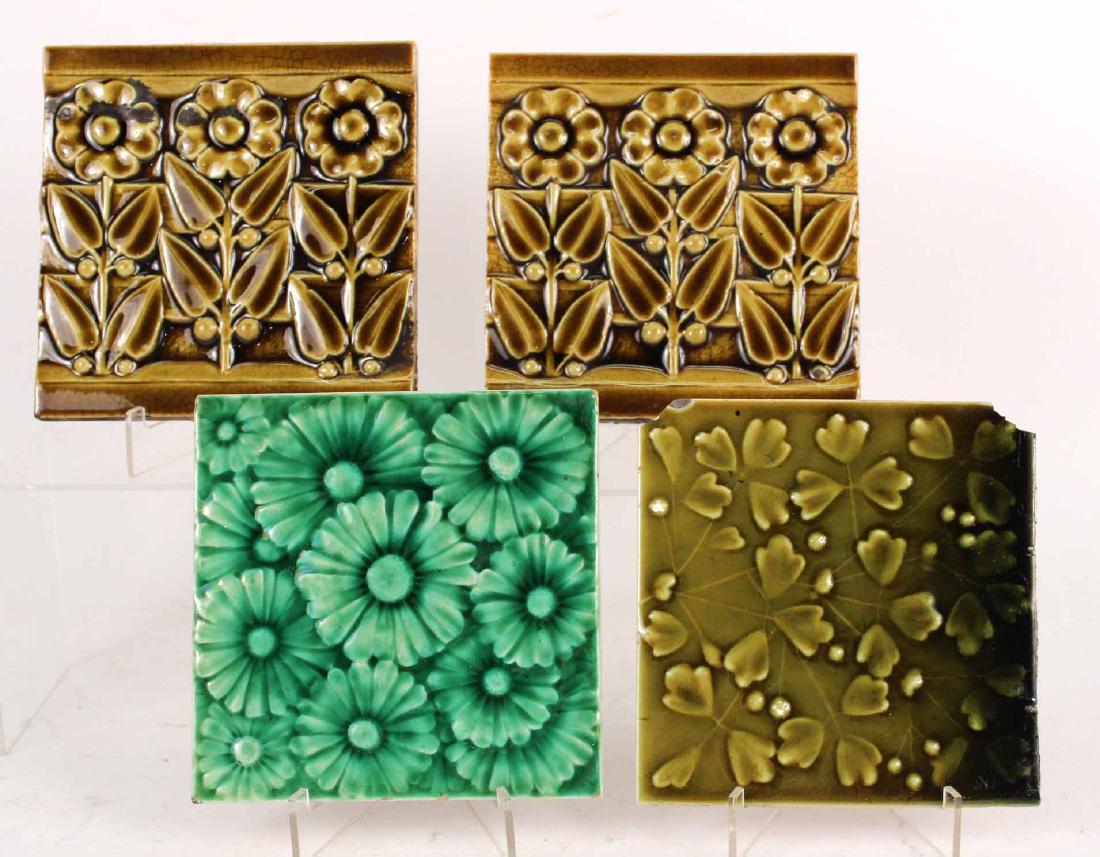 FOUR ASSORTED GLAZED CERAMIC TILES (1 of 5)