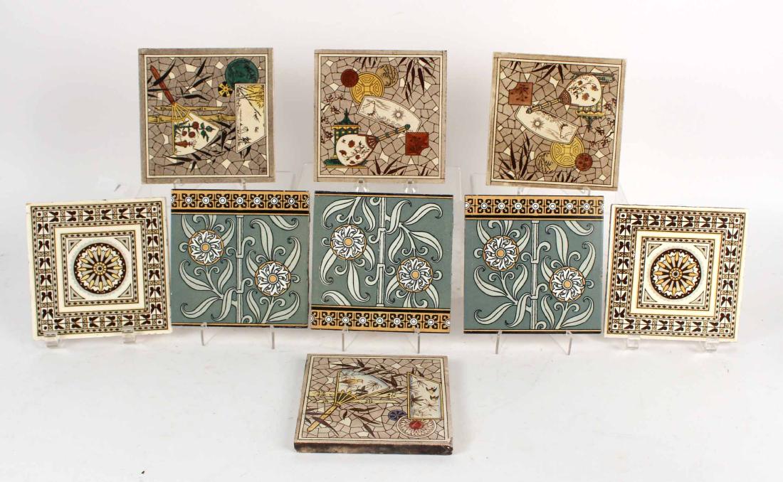 NINE AESTHETIC MOVEMENT GLAZED CERAMIC TILES (1 of 5)