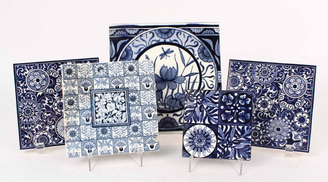 SIX BLUE AND WHITE GLAZED CERAMIC TILES (1 of 6)