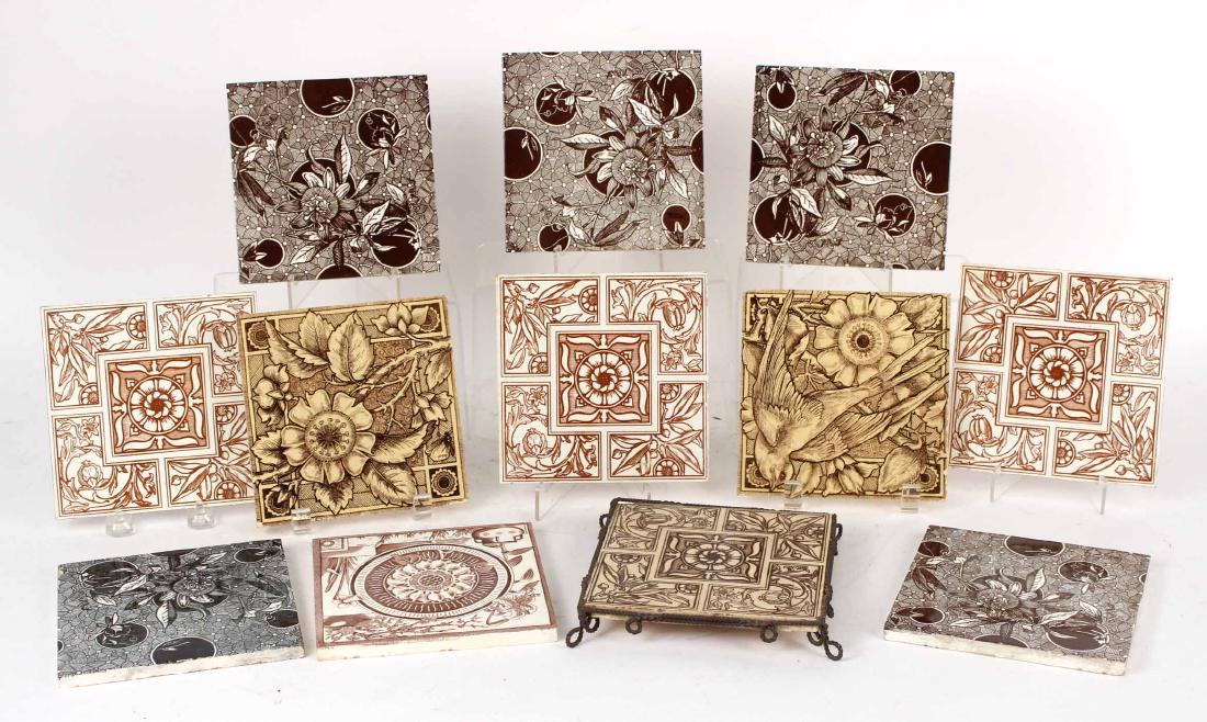 TWELVE AESTHETIC MOVEMENT GLAZED CERAMIC TILES (1 of 7)