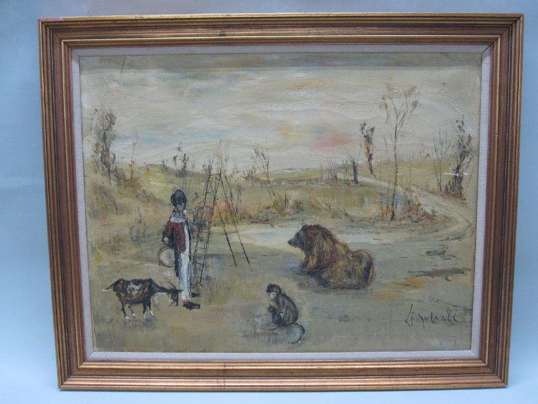 OIL ON CANVAS, BOY WITH GOAT, MONKEY, AND BEAR (1 of 5)