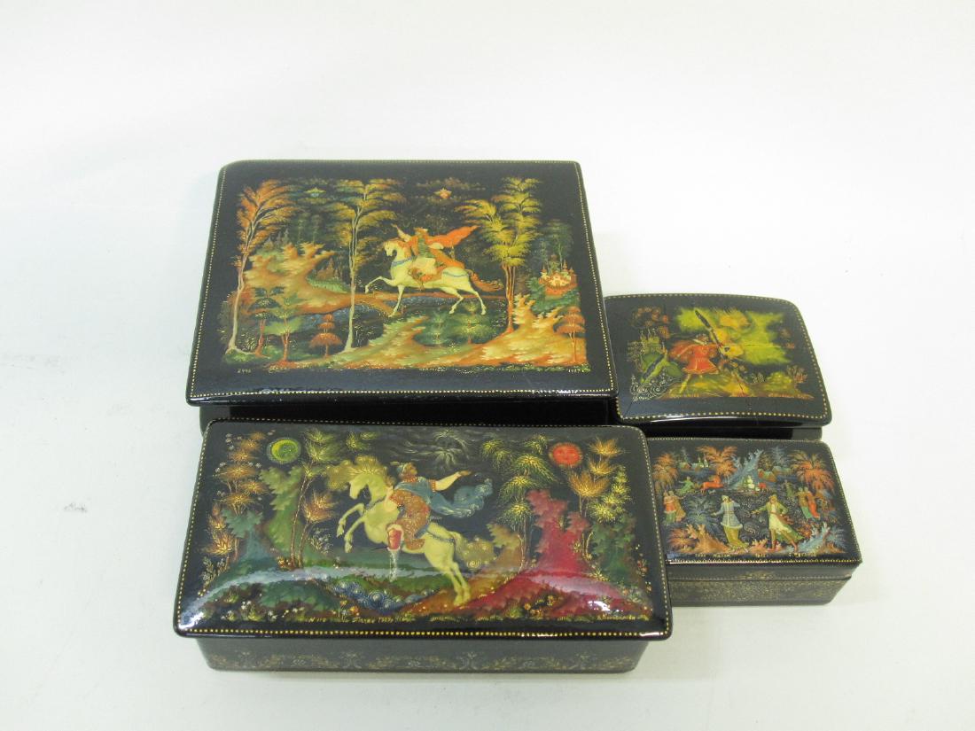 FOUR ASSORTED RUSSIAN LACQUERED BOXES (1 of 8)