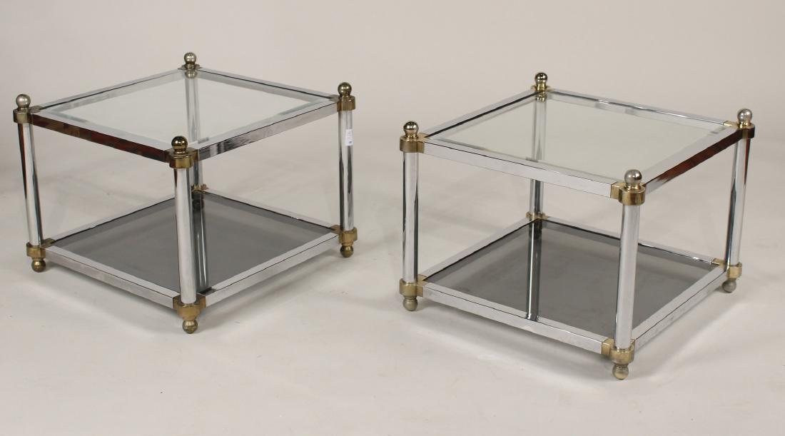 PAIR OF BRASS, STEEL, AND GLASS LOW TABLES (1 of 6)