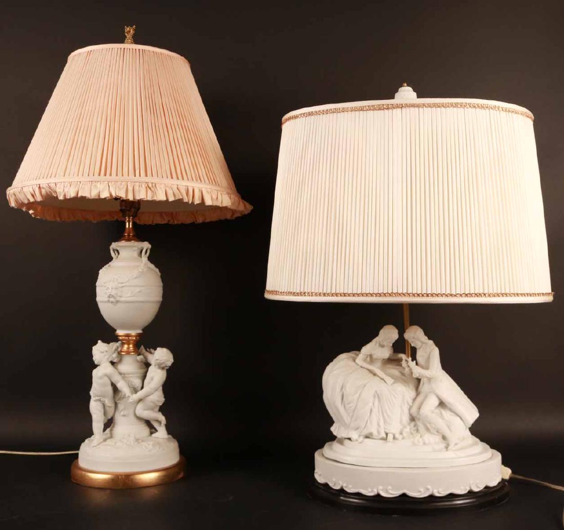 TWO NEOCLASSICAL STYLE WHITE CERAMIC LAMPS (1 of 7)