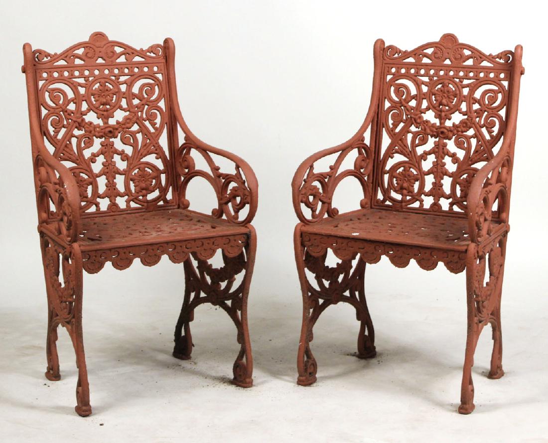 Pair of Red-Painted Cast-Iron Garden Armchairs (1 of 7)