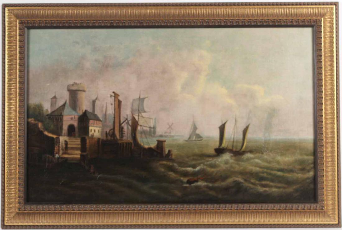 Oil on Canvas, Dutch Harbor Scene (1 of 7)