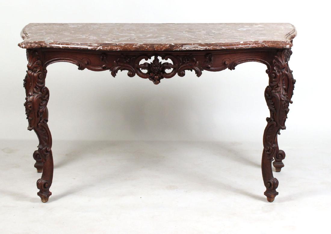 Rococo Style Walnut Marble Top Console Table (1 of 11)