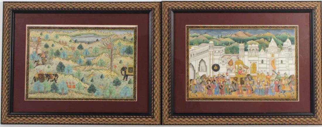 Two Gouaches and Gold Leaf on Paper, Mughal Scene: 20th C., in the style of. Sight size: 10-1/2"h x 15-1/2"w. Property from the Collection of Phillips Hathaway, Ragamont House, Salisbury, CT.