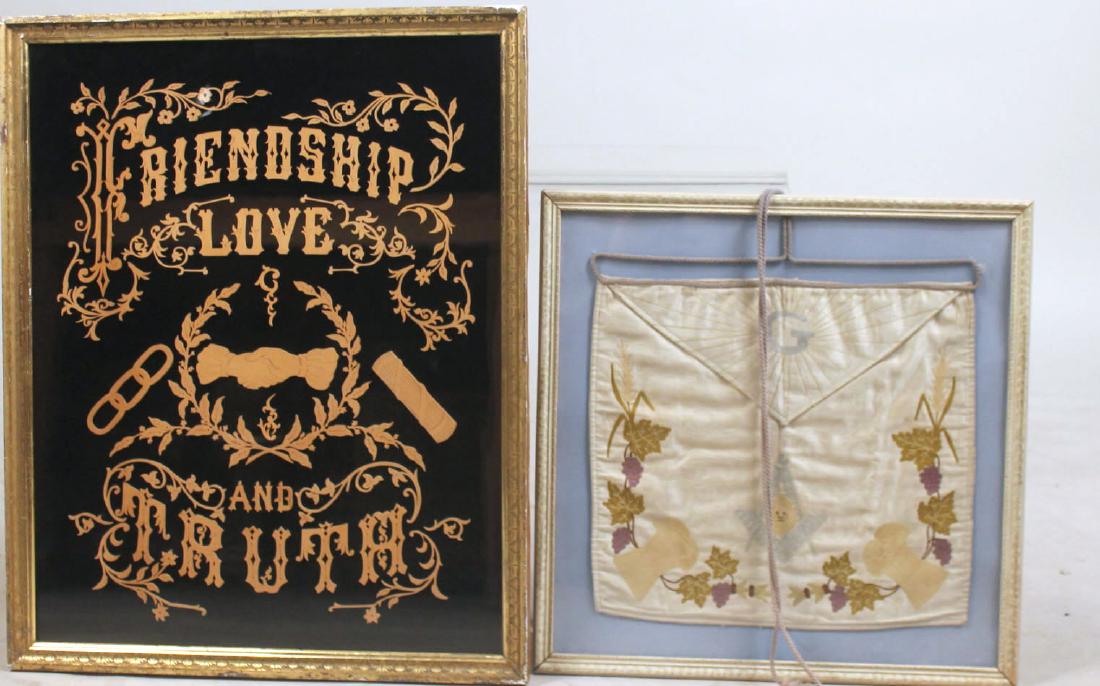 Framed Masonic Embroidered Silk Apron (1 of 8)