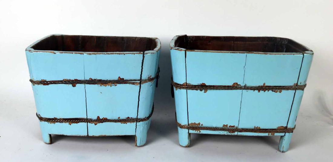 Pair of Blue-Painted Wood Planters (1 of 8)