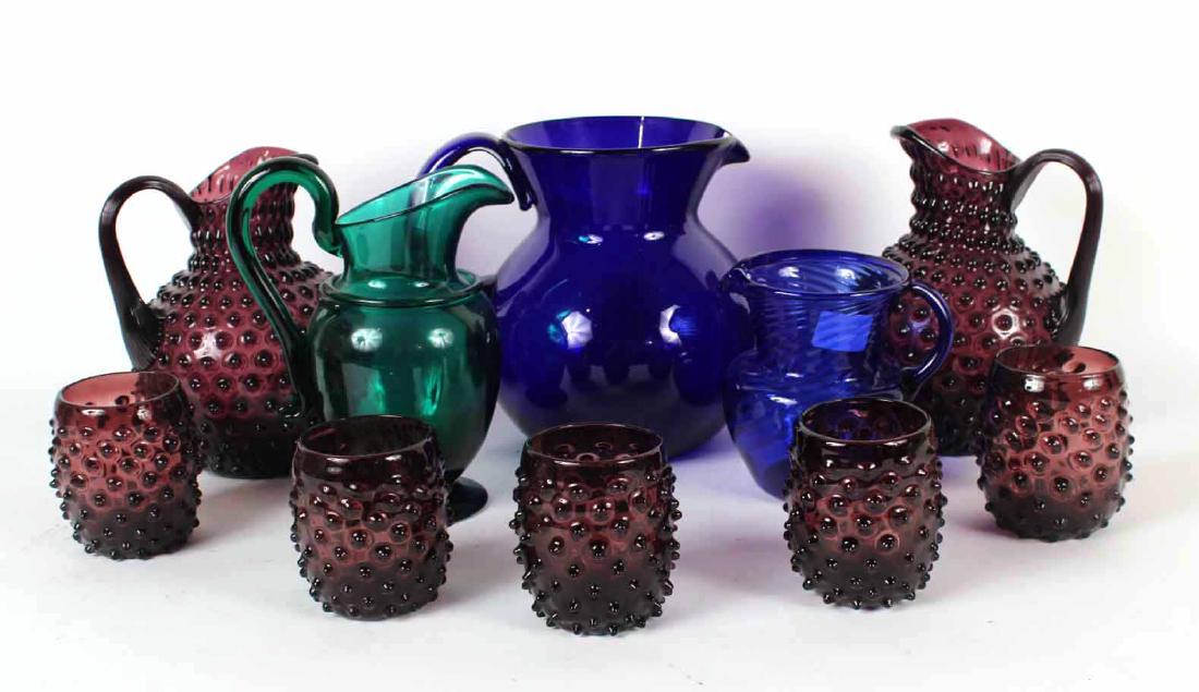Two Amethyst Glass Hobnail Pitchers & Tumblers (1 of 5)