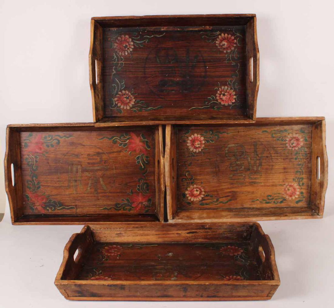 Four Painted Wood Handled Serving trays (1 of 5)