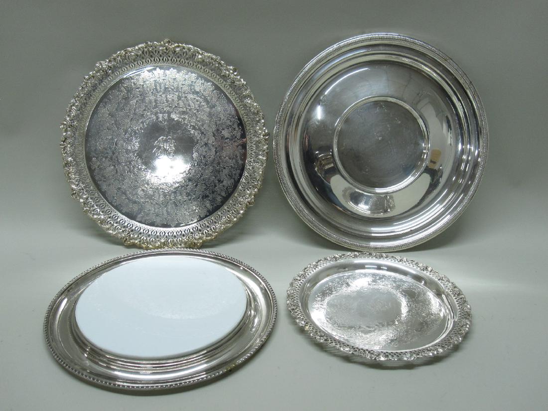 GROUP OF FOUR SILVER PLATED SERVING TRAYS (1 of 5)