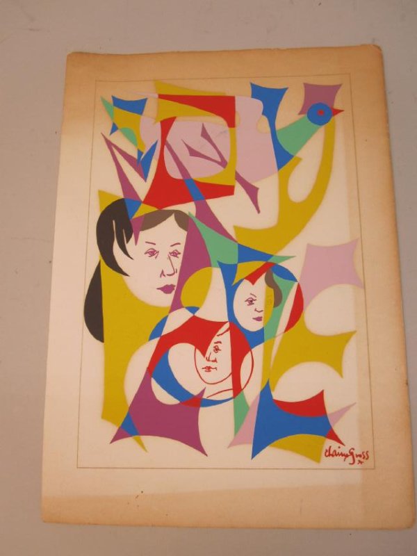 COLORED TEMPERA ON PAPER SIGNED CHAIM GROSS: 11 1/2" X 7 3/4"