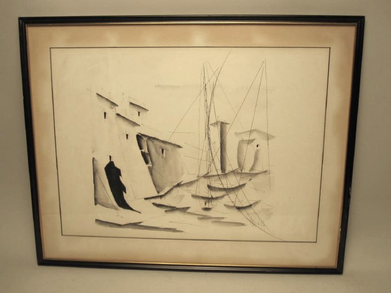 INK ON PAPER DRAWING OF SAILBOATS (1 of 4)