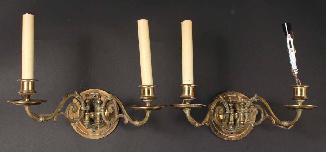 PAIR OF BRASS TWO-ARM WALL SCONCES (1 of 6)