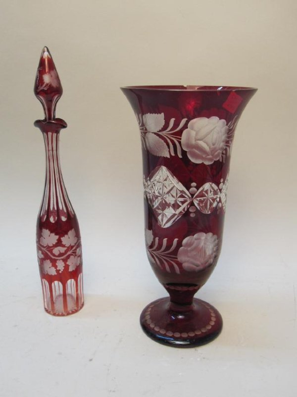 BOHEMIAN RUBY CUT TO CLEAR DECANTER (1 of 6)