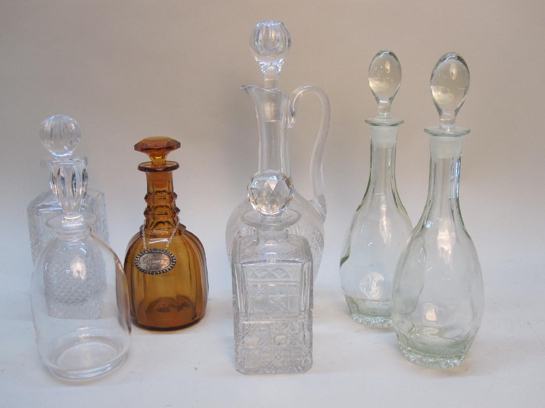 GROUP OF 7 ASSORTED GLASS DECANTERS (1 of 3)