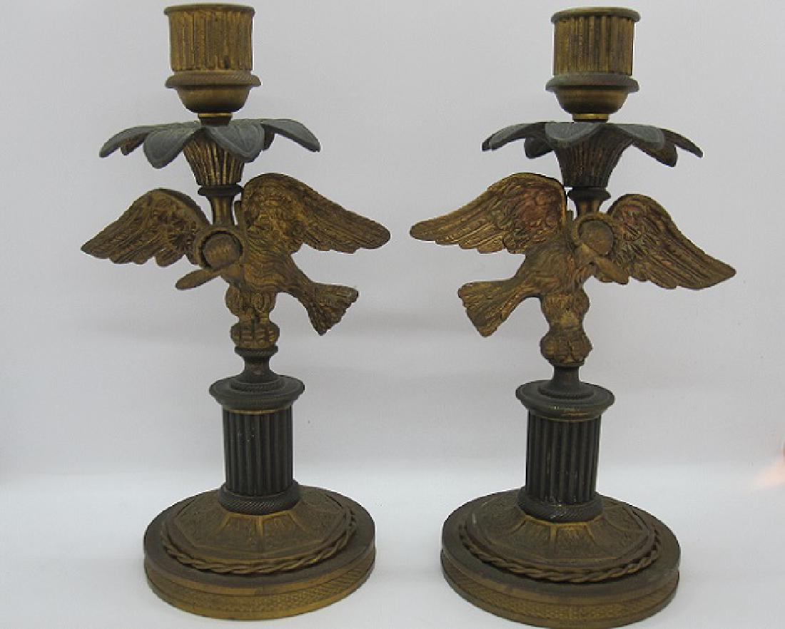 PAIR OF BRASS EAGLE FORM CANDLESTICKS (1 of 4)